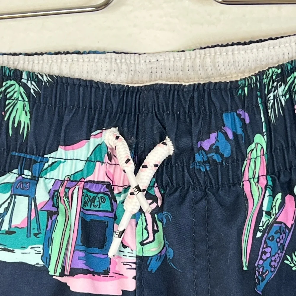 Abercrombie Kids Swim Trunks Navy Tropical Print Elastic Waist Lined Size 11/12
